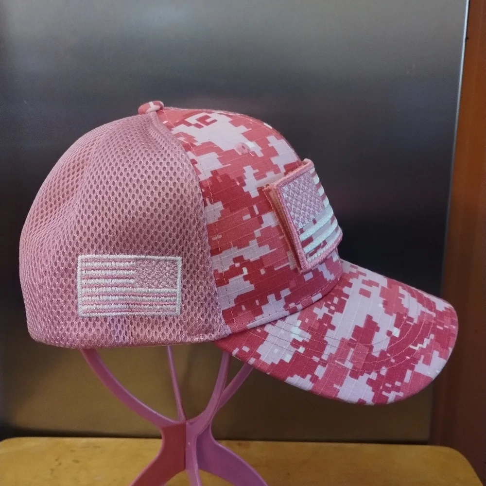 Pink Camo USA Baseball Cap 🇺🇸 Mesh Trucker Hat Adjustable NWT - Picture 2 of 4